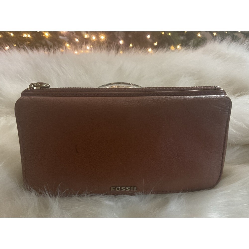 Fossil Brown Checkbook Wallet Pocket Book Bag Vintage Camel Brown Leather